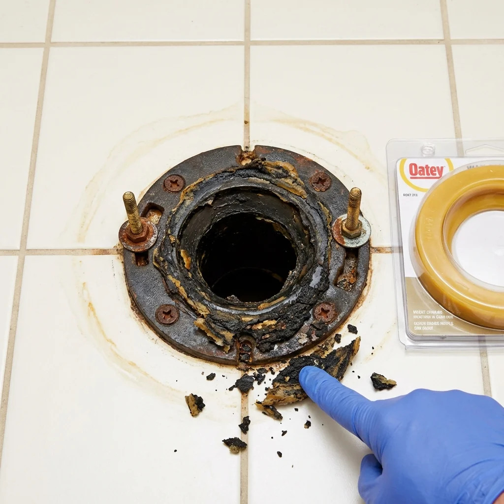 Failed wax ring showing water seepage at the base of a toilet in a Paducah, KY home