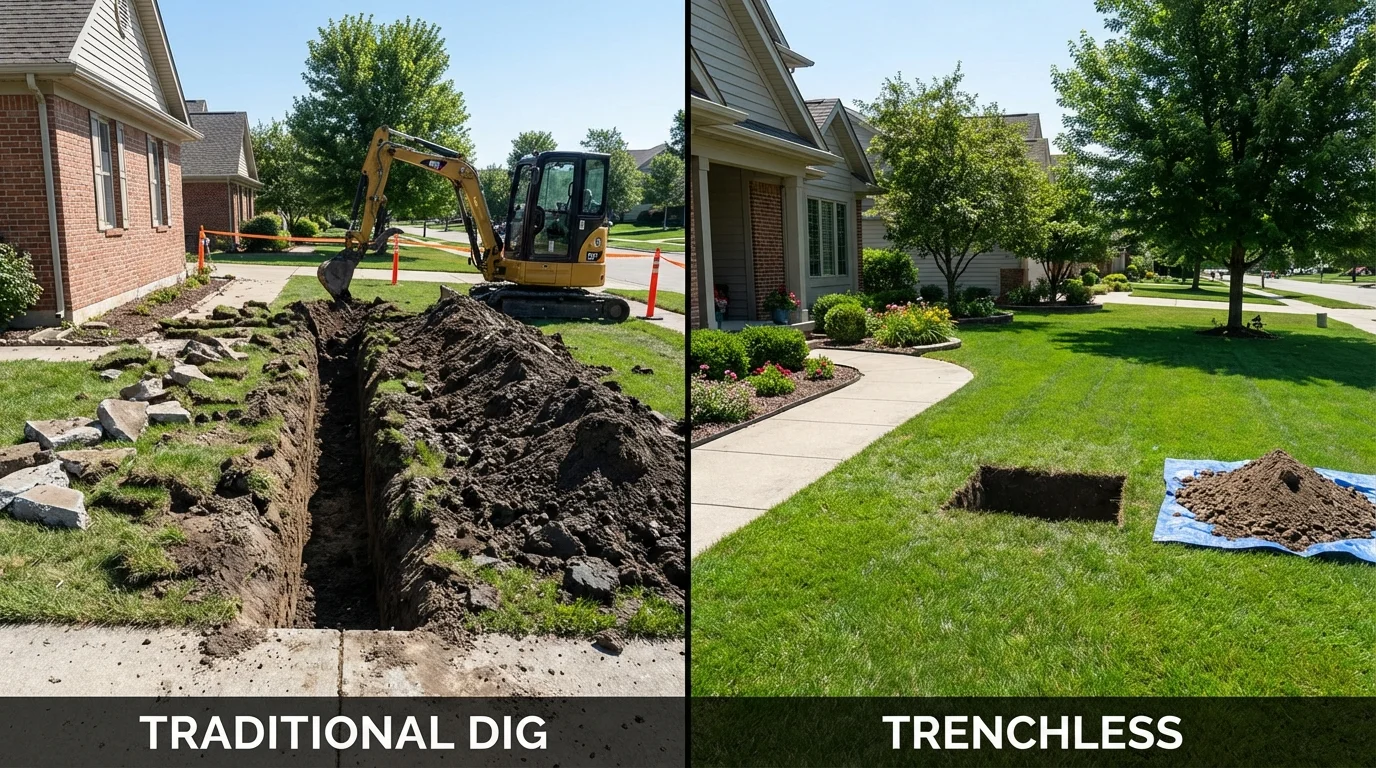 Trenchless sewer repair with minimal yard damage versus traditional excavation in Paducah, KY